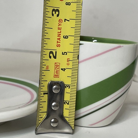 Starbucks Demi Espresso Mini Cup Mug Saucer Candy Striped Holiday 2007 Set - Picture 8 of 10